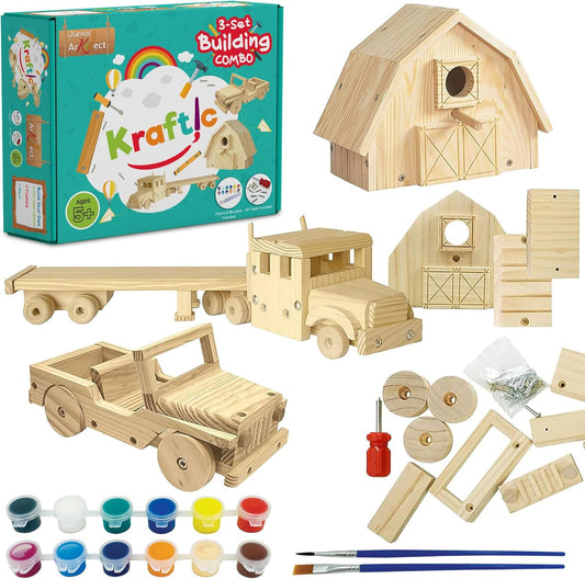 Kraftic Woodworking Building Kit for Kids and Adults - 3 Projects