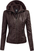 Lock and Love Women's Faux Leather Moto Biker Jacket with Removable