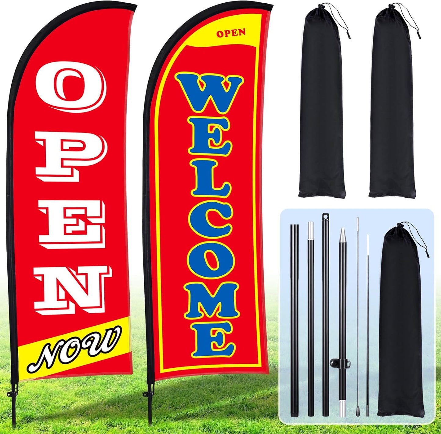 Buryeah 2 Sets Now Open Flag Banner for Business Advertising