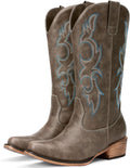 Cowboy Boots for Women - Embroidered Mid-Calf Chunky Heel Boots