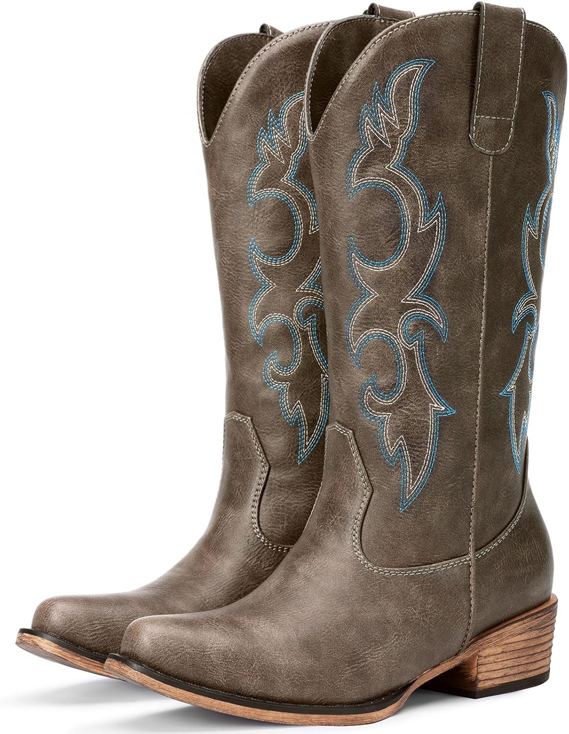 Cowboy Boots for Women - Embroidered Mid Calf Chunky Heel Style