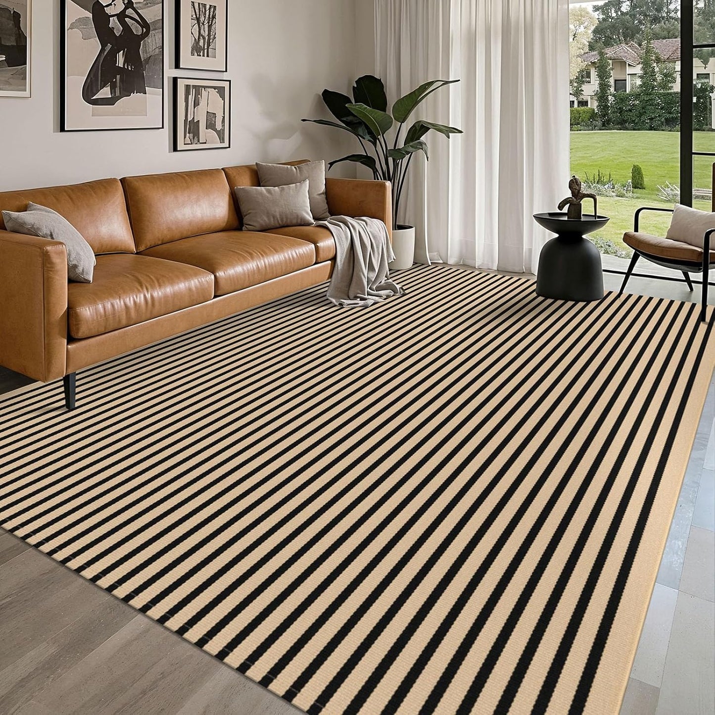 IOHOUZE Striped Area Rug 8ftx10ft for Indoor and Outdoor Use