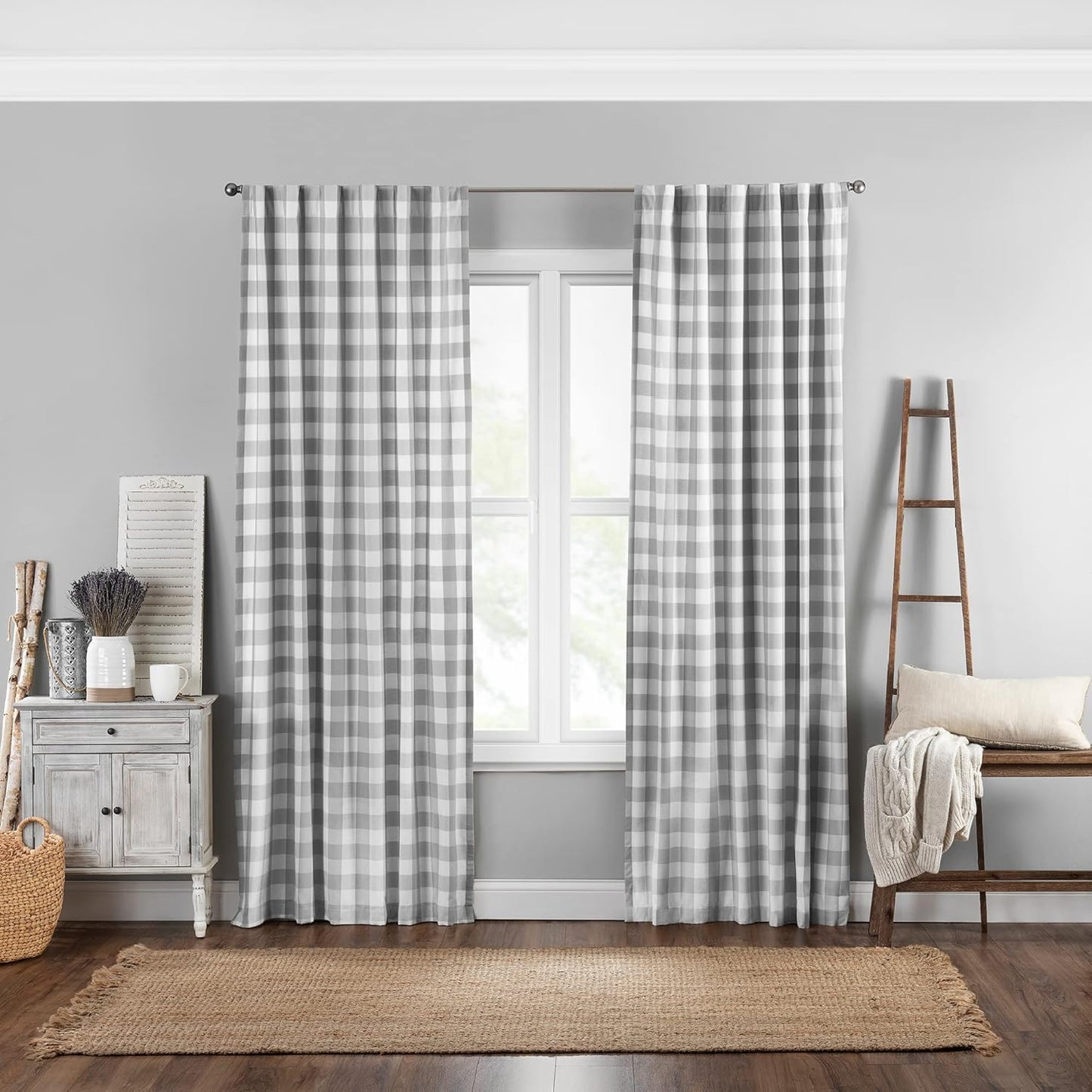 Farmhouse Buffalo-Check Curtain, Gray, 52x84 - Elrene