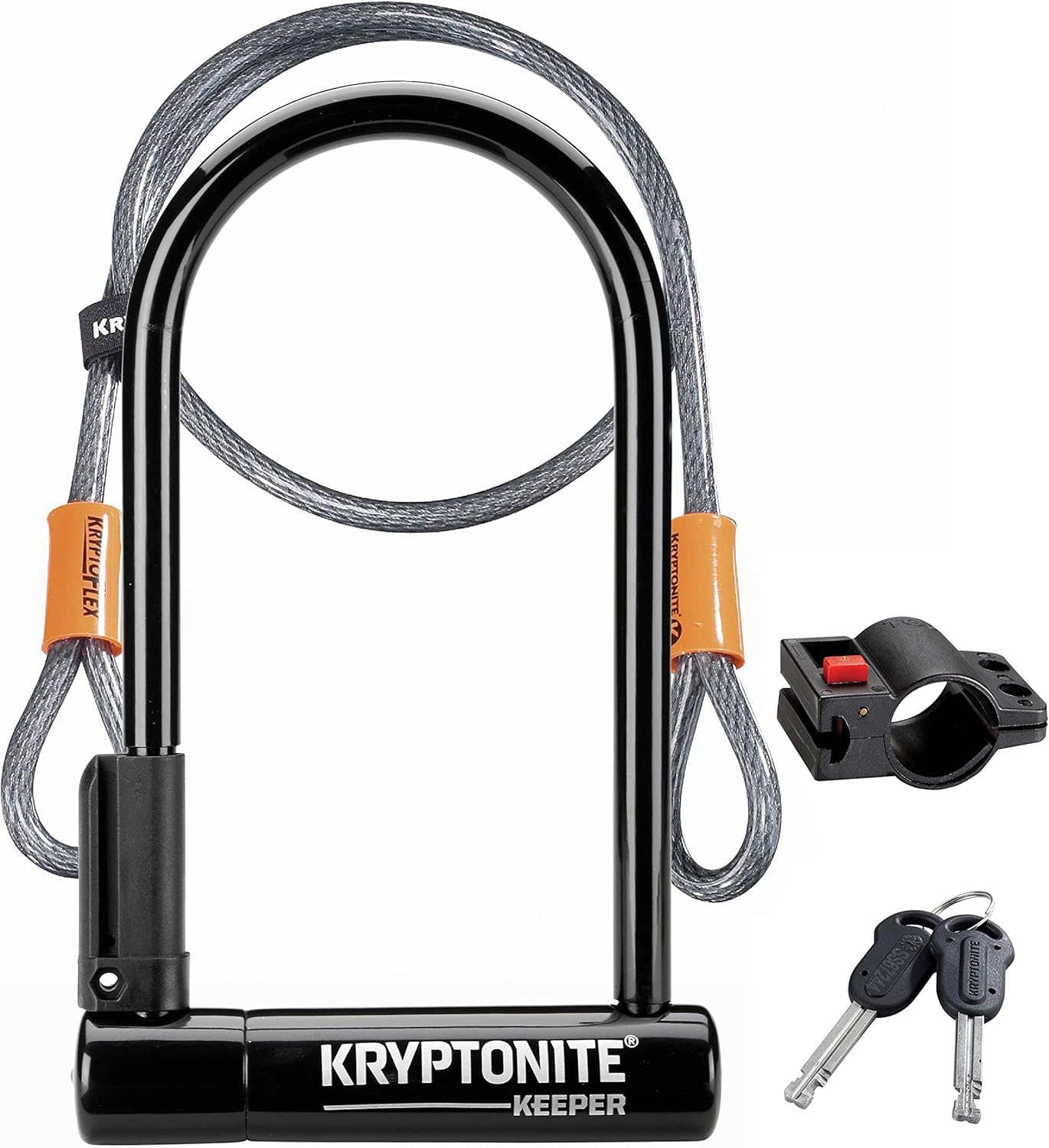 Kryptonite Keeper Bike U-Lock with Braided Steel Cable Security