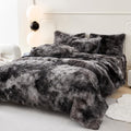 PERFEMET Dark Grey Plush Comforter Set Queen Size - Cozy Tie Dye