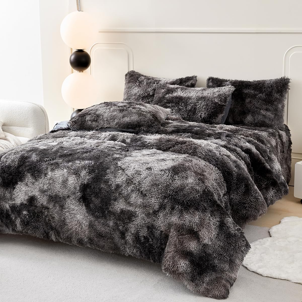 PERFEMET Dark Grey Plush Comforter Set for Cozy Queen Bedding