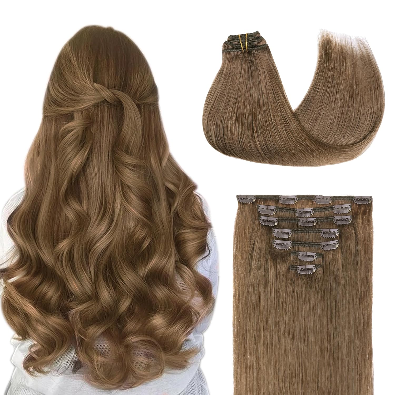 GOO GOO Clip in Hair Extensions for Women, 18in 120g 5 Ash Brown