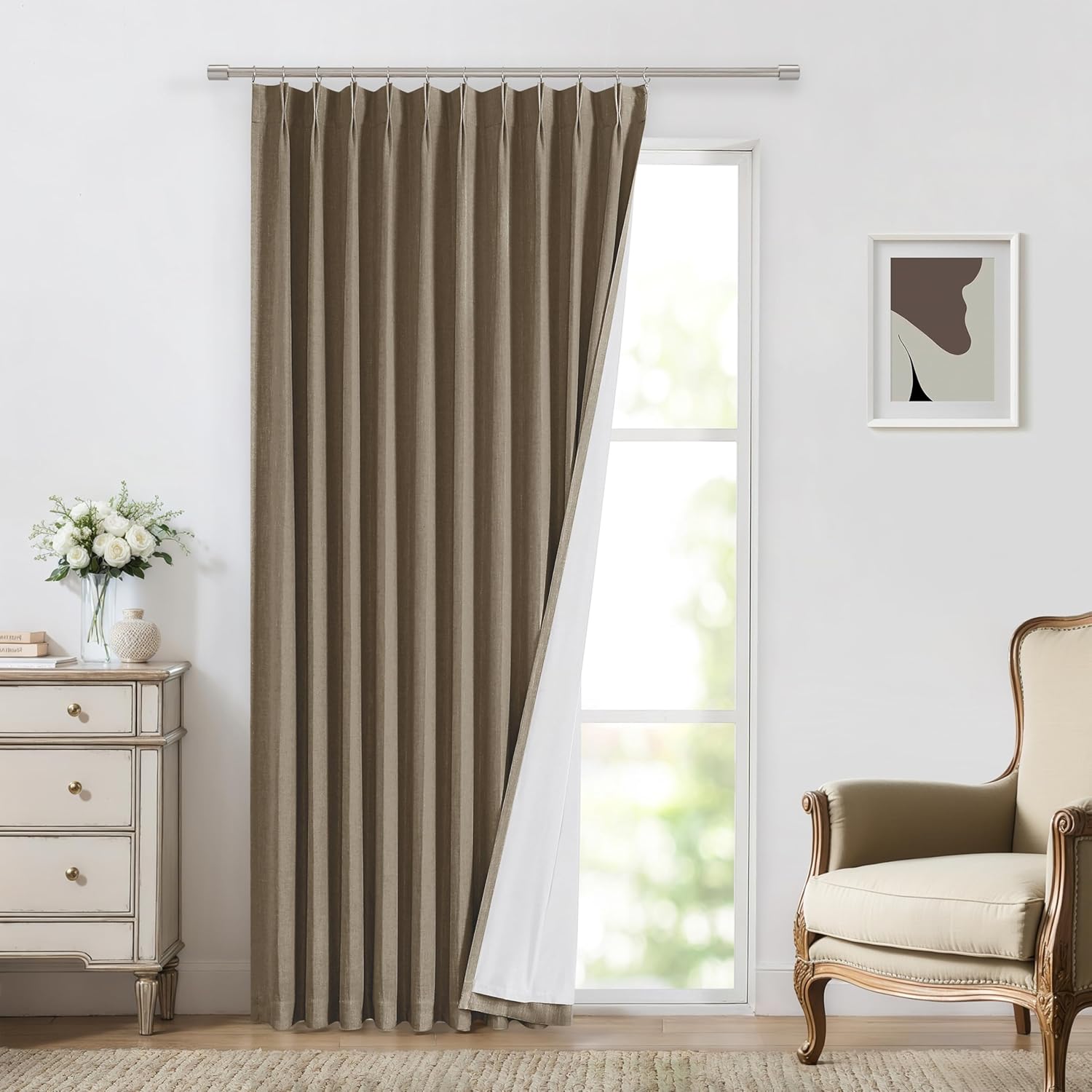 Brown Pinch Pleated Full Blackout Curtains for Modern Homes
