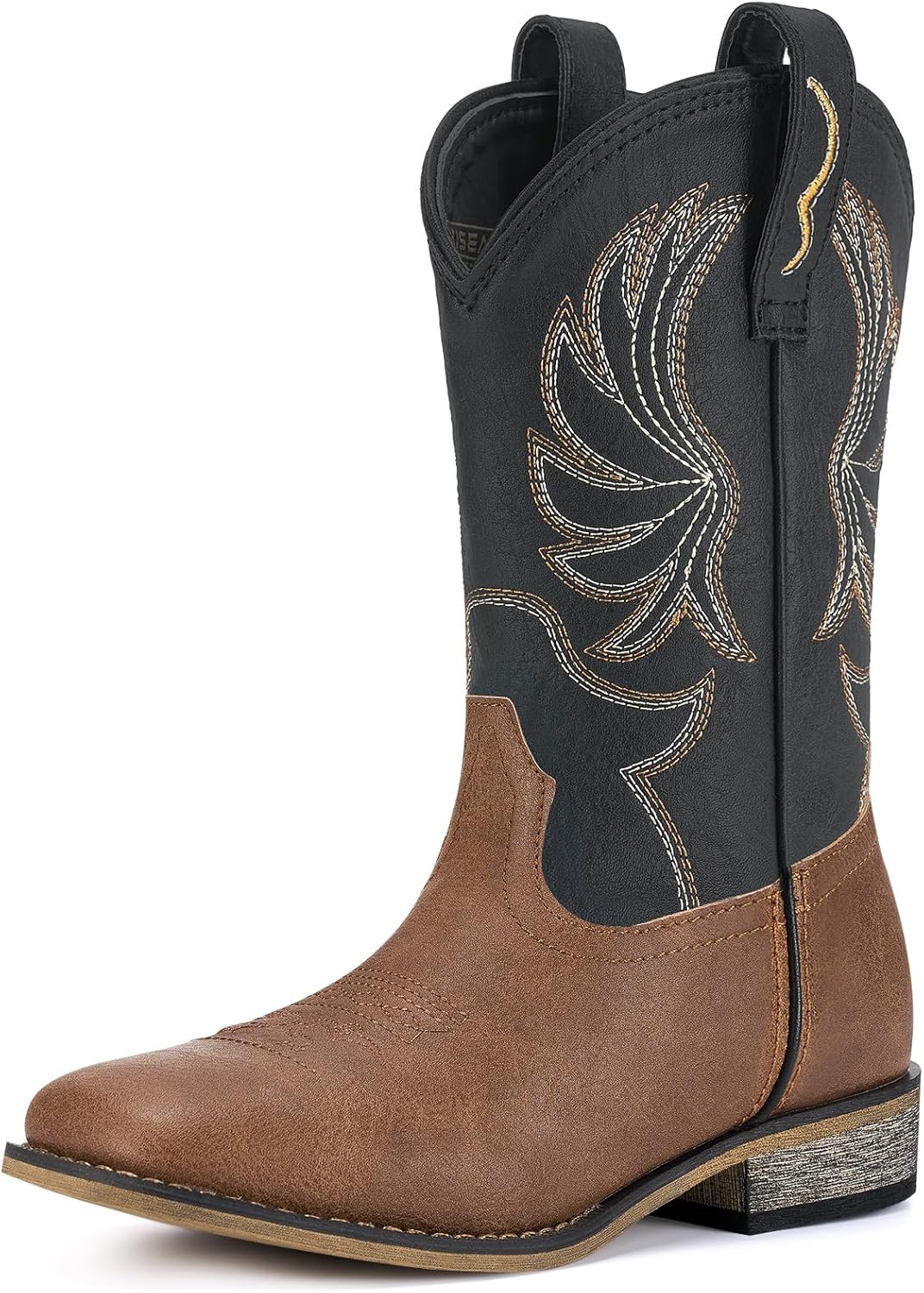 Rollda Kids Cowboy Boots for Boys Girls Western Square Toe