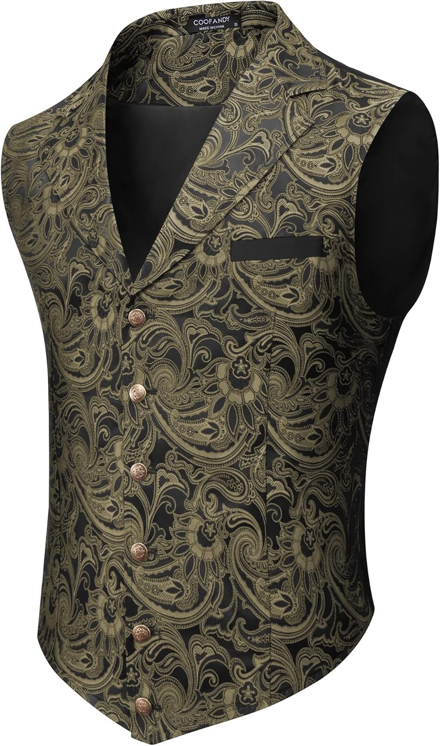 COOFANDY Mens Suit Vest with Paisley Floral Design for Events