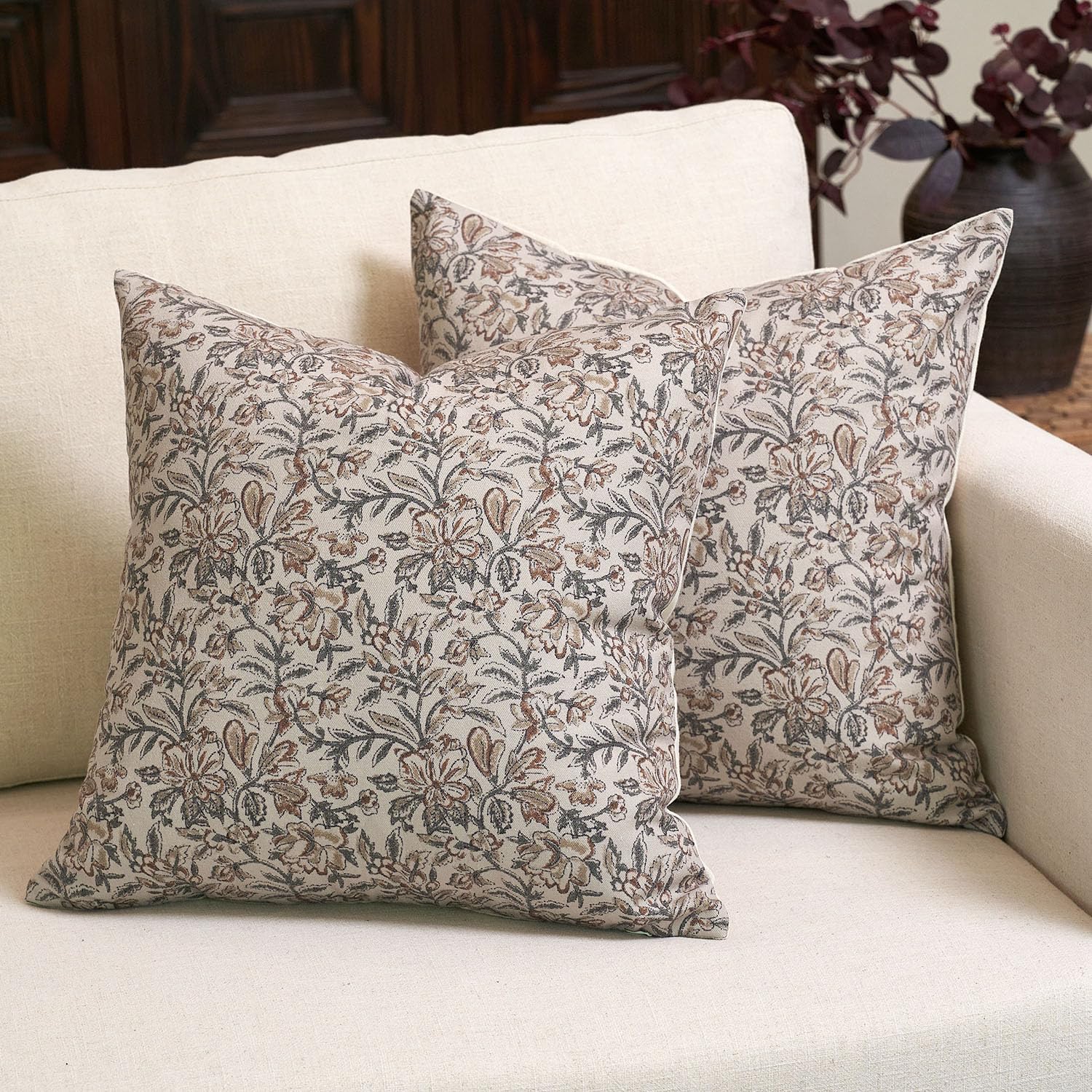Amor Virisso Floral Throw Pillow Covers Set of 2 Vintage Style