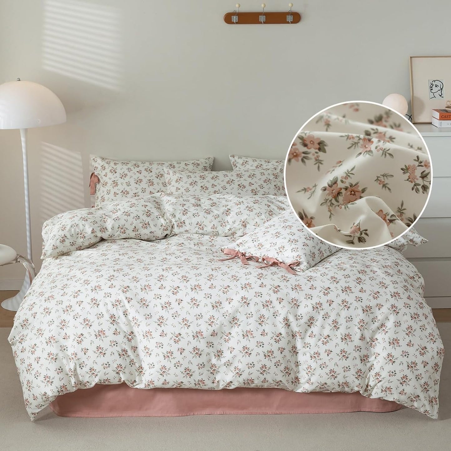 Vintage Floral Comforter Set for Twin XL with Bow Ties Pillows