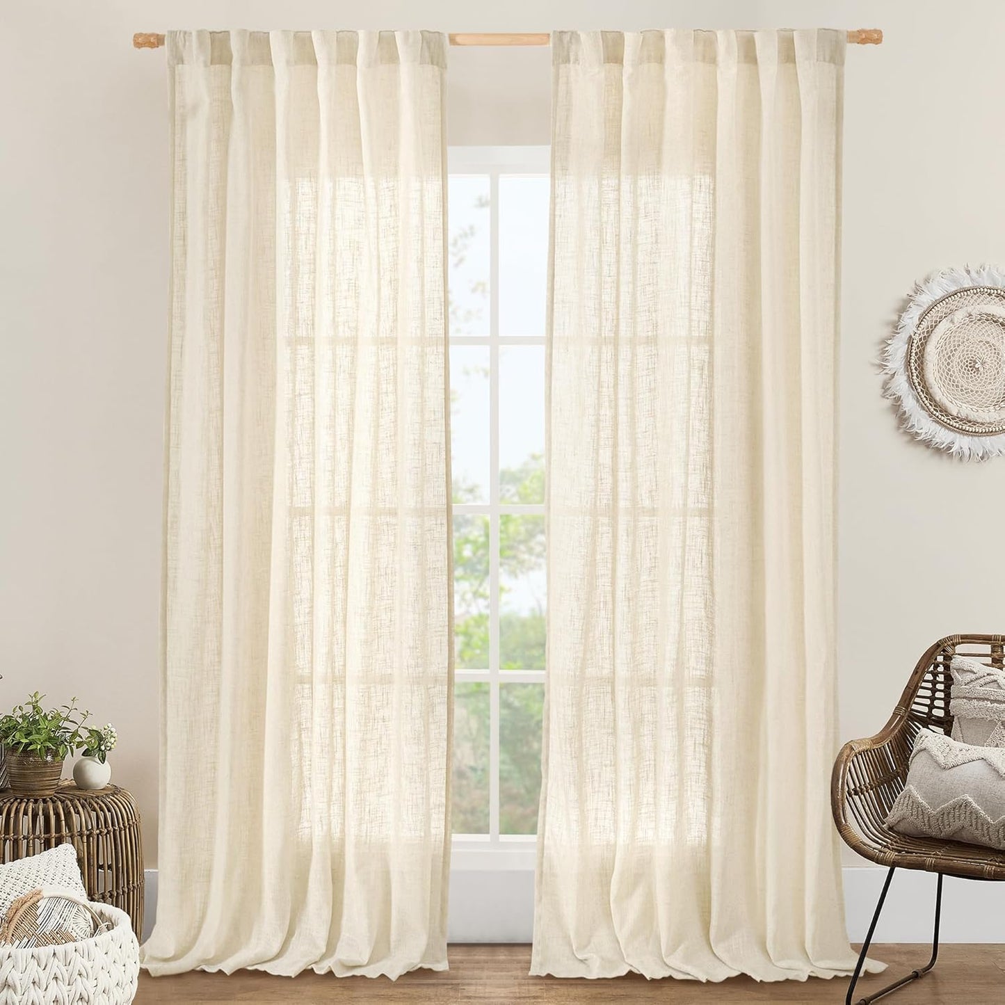 Linen Textured Sheer Curtains for Living Room and Bedroom