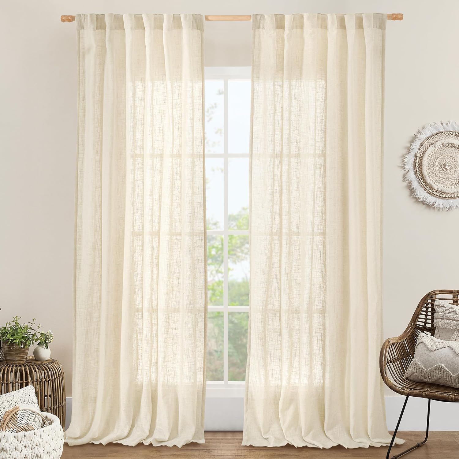 LAMIT Living Room Linen Curtains 90 Inch for Chic Decor