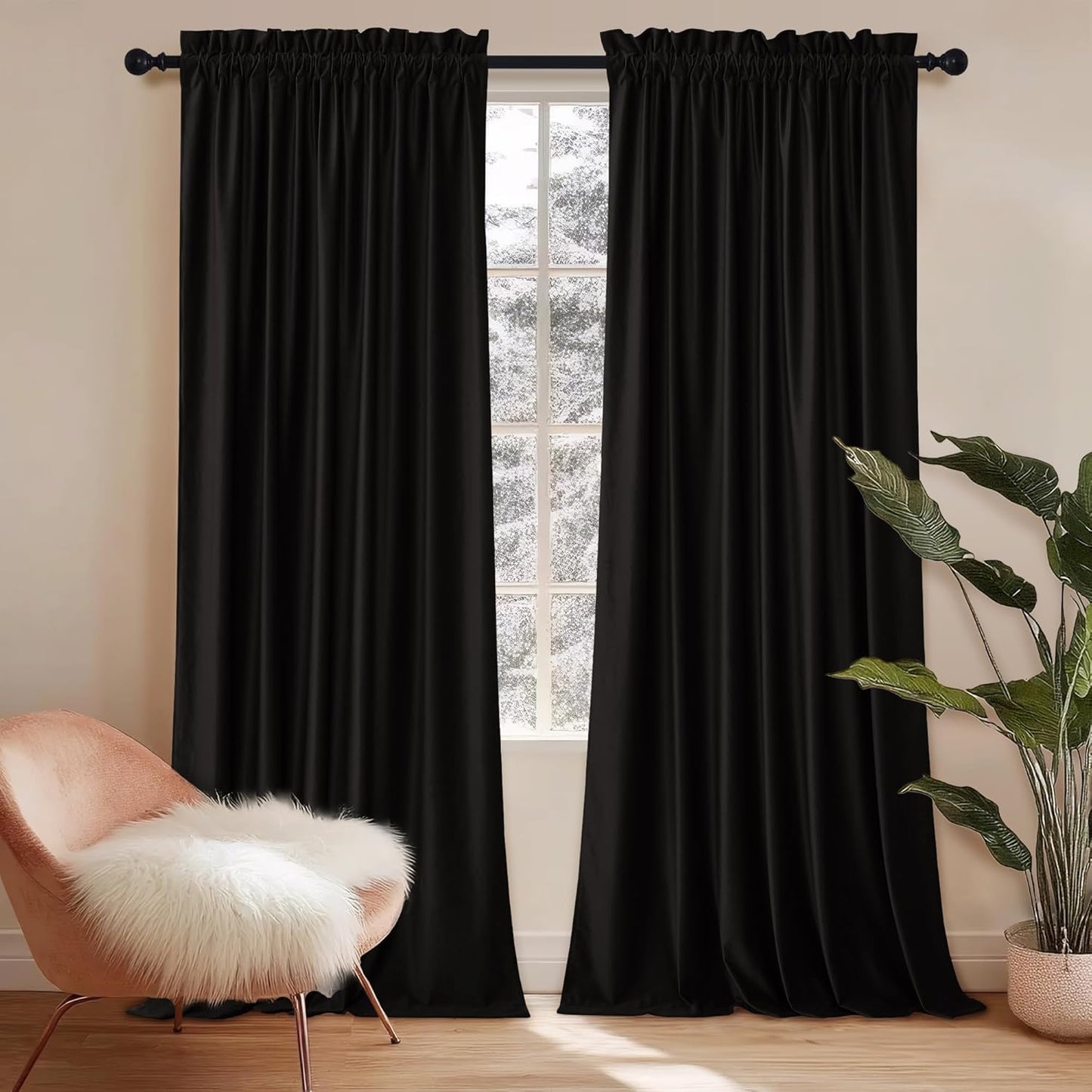 NICETOWN Black Velvet Blackout Curtains - Hall & Theater Drapes