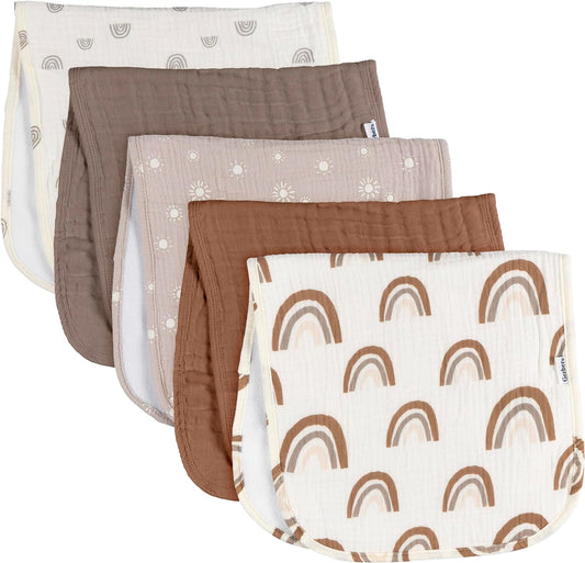 Gerber Large Muslin Burp Cloths 5-Pack, Rainbow Bliss