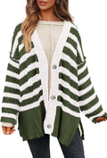 Women's Oversized Striped V-Neck Cardigan Sweater - Chunky Knit