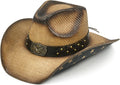 Straw Cowboy Hat for Women and Men with Studded Leather Band