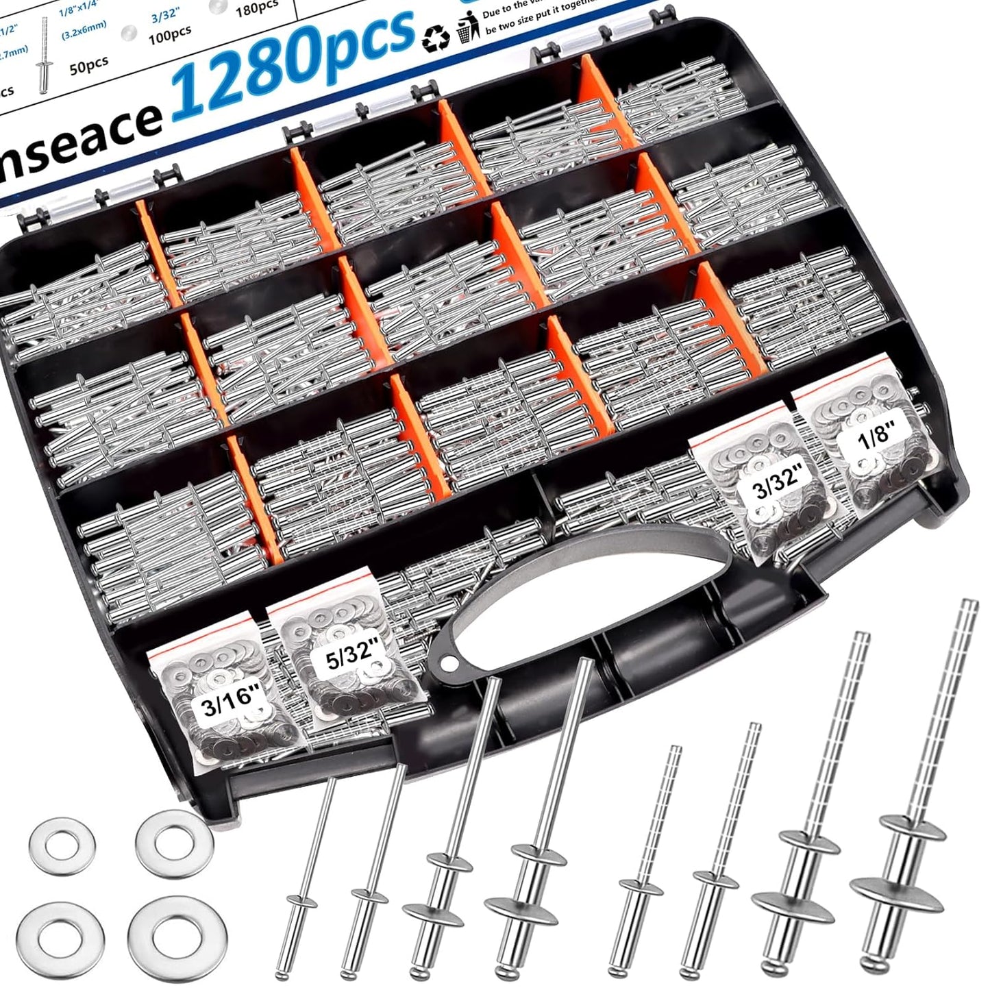 1280Pcs Stainless Steel Rivets with Washers for All Projects