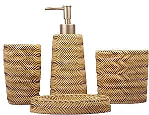 Hymmah Bamboo Design Bathroom Accessories Set for Farmhouse Decor