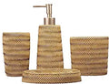Bamboo Design Bathroom Accessories Set - 4 Pc Resin Toothbrush Holder