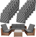 Patio Stretch Cushion Covers 12 Pcs Plaid Dark Gray - Outdoor Sofa