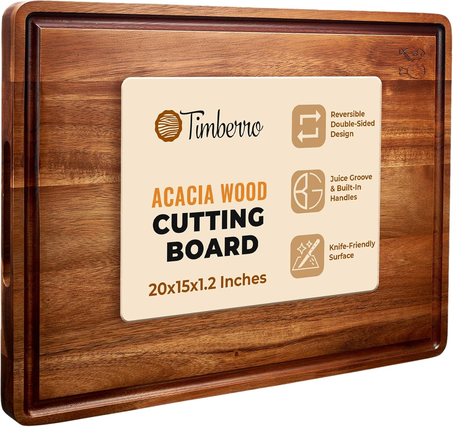 Acacia Wood Cutting Board - Large Thick Edge Grain Chopping Board