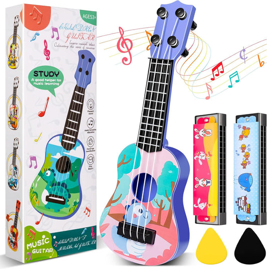 Mini Guitar Toy Set with Bonus Harmonicas - Dino Party Favor