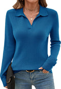 Romanstii Women's Knitted Collared Sweater V-Neck Polo - Cozy Everyday