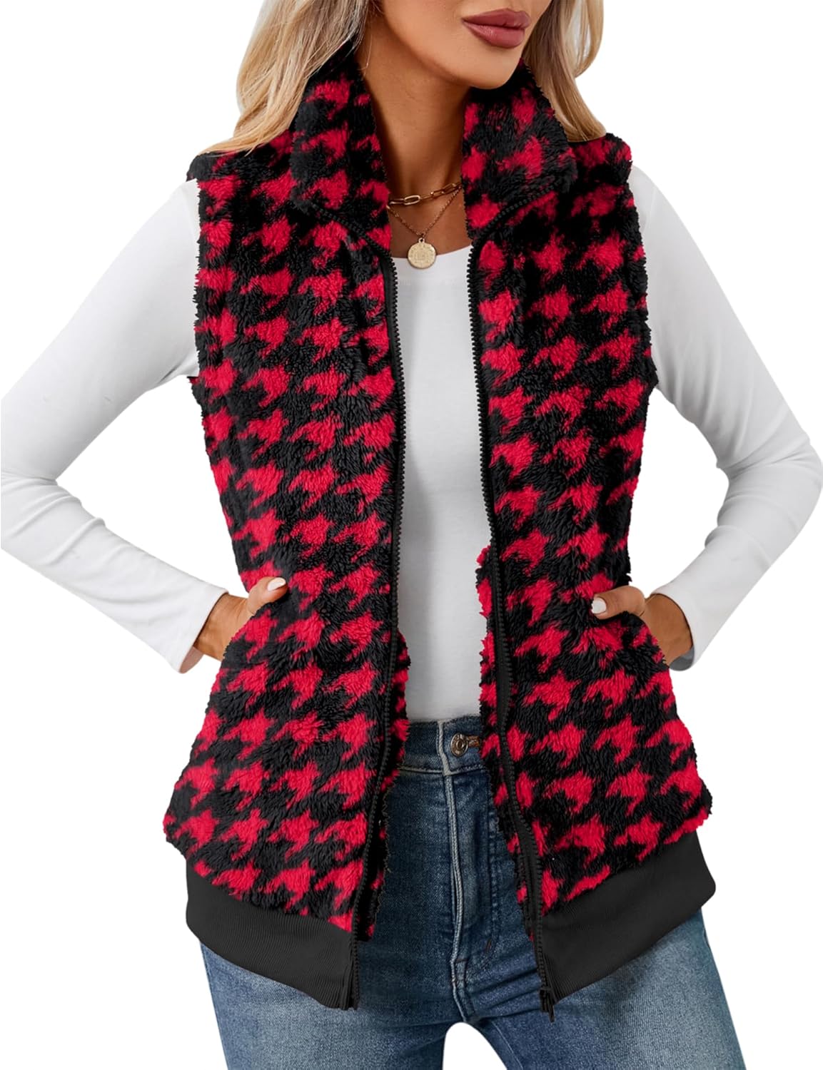 LOMON Womens Fuzzy Fleece Vest for Casual Warmth and Style
