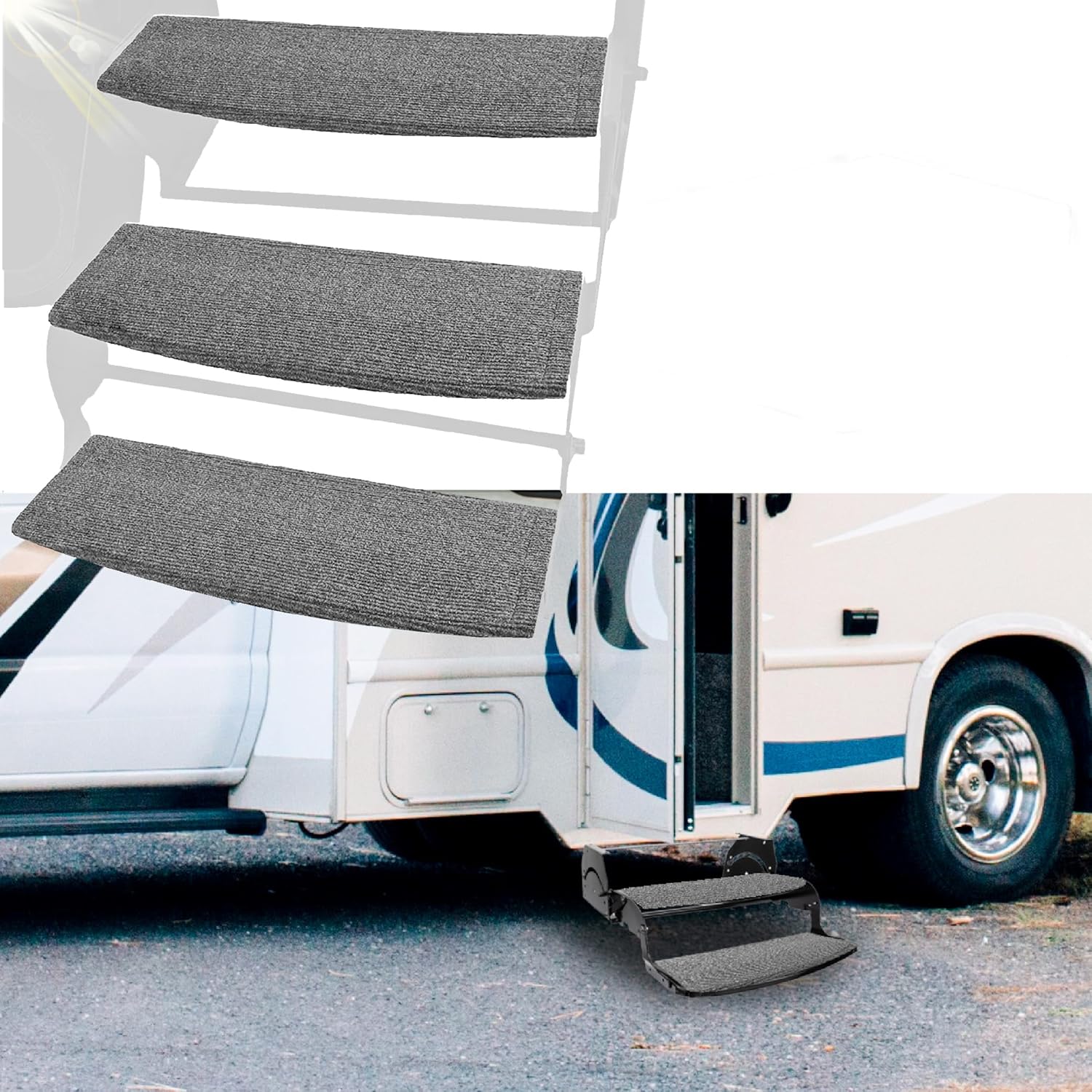 RV Step Covers for Radius Steps - Durable 22-inch Gray Rugs