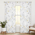 Floral Linen Semi Sheer Curtains 2 Panels 50x108 in Yellow Grey