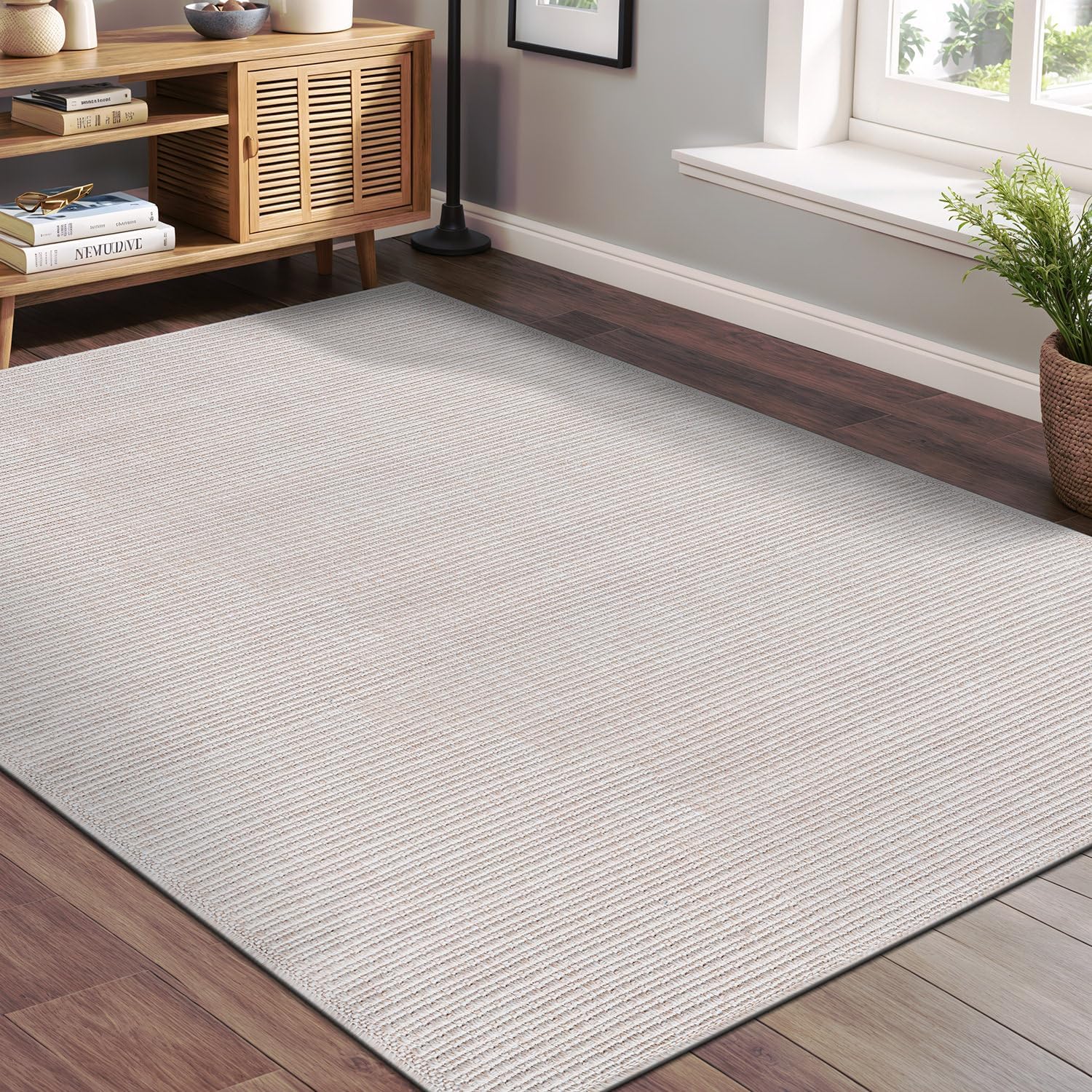 Beverly Rug Easy Jute Off White Rug 4x6 for Indoor Outdoor Use