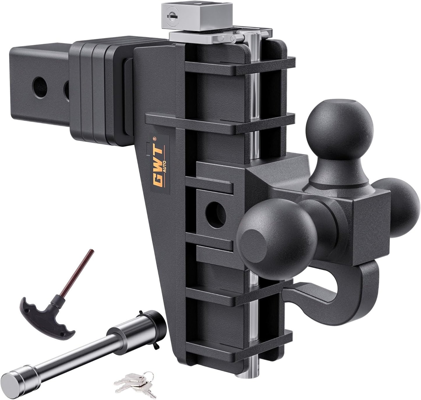 Adjustable Trailer Hitch with Hook, Tri-Ball for Heavy Duty Towing