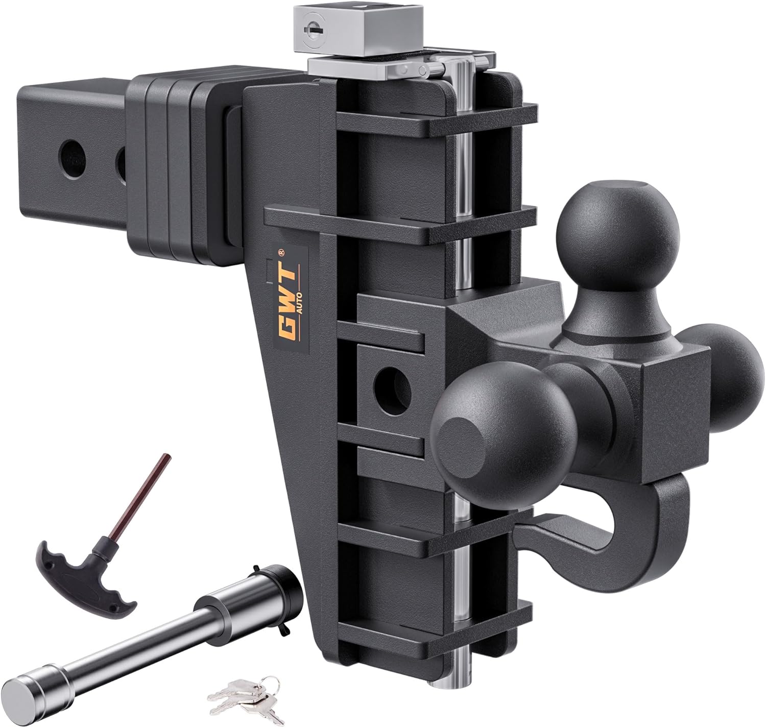 Adjustable Trailer Hitch with Hook, Tri-Ball for Heavy Duty Towing