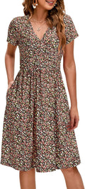 OUGES Women's V Neck Midi Maternity Nursing Dress with Pockets Dresses