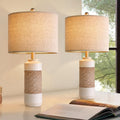 23.75in Bedside Table Lamps Set of 2 - Vintage Farmhouse Rattan