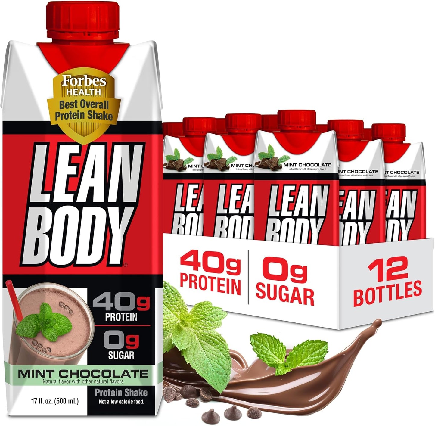 40g Protein Mint Choc Shake, 0 Sugar, Gluten Free, 22 Vitamins - Pack of 12