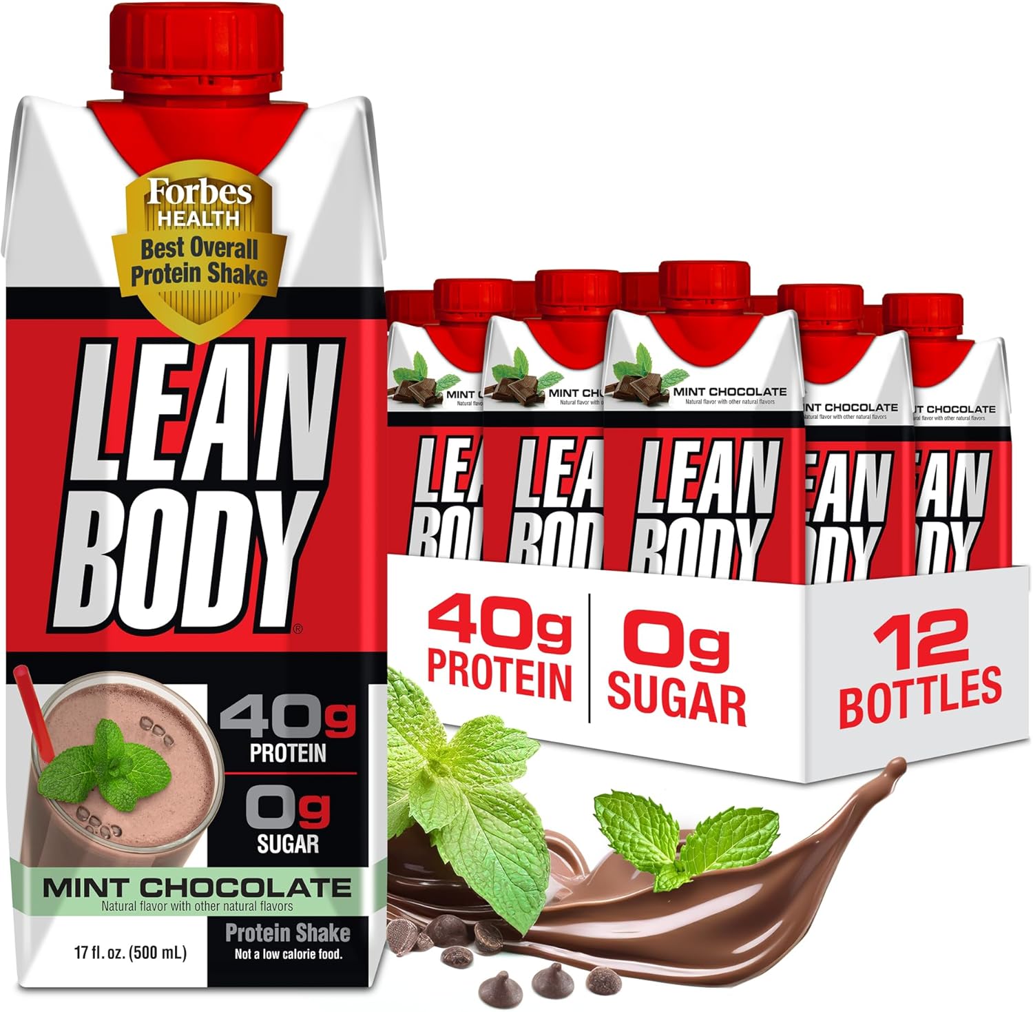 40g Protein Mint Choc Shake, 0 Sugar, Gluten Free, 22 Vitamins - Pack of 12