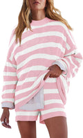 LAMISSCHE Womens Oversized Lounge Sets 2 Piece Striped Pajama Set in