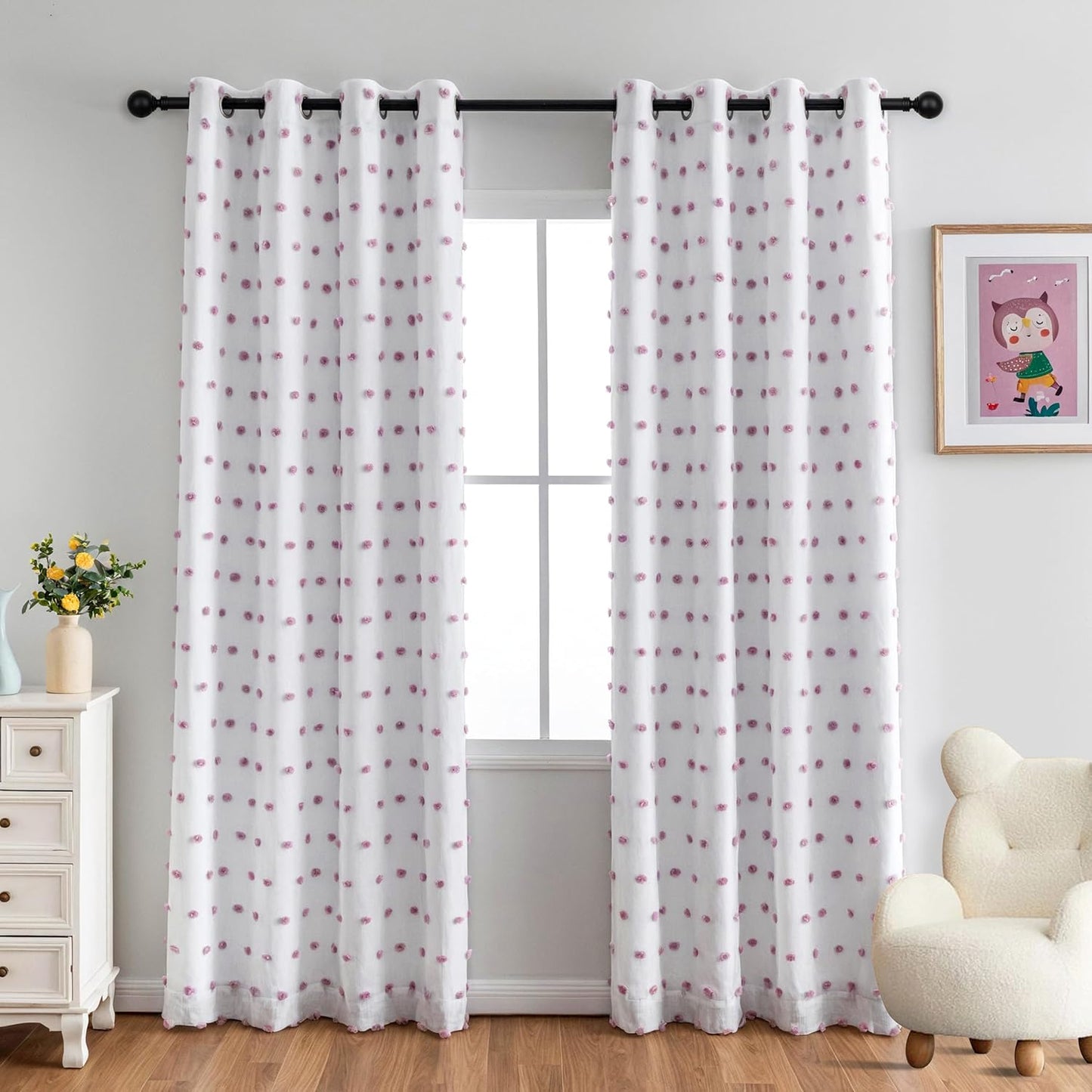 MYSKY HOME 100% Blackout Curtains with Pom Poms for Bedrooms