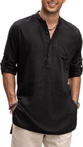 Men's Linen Henley Shirt Long Sleeve Kurta - Breathable Linen Fit