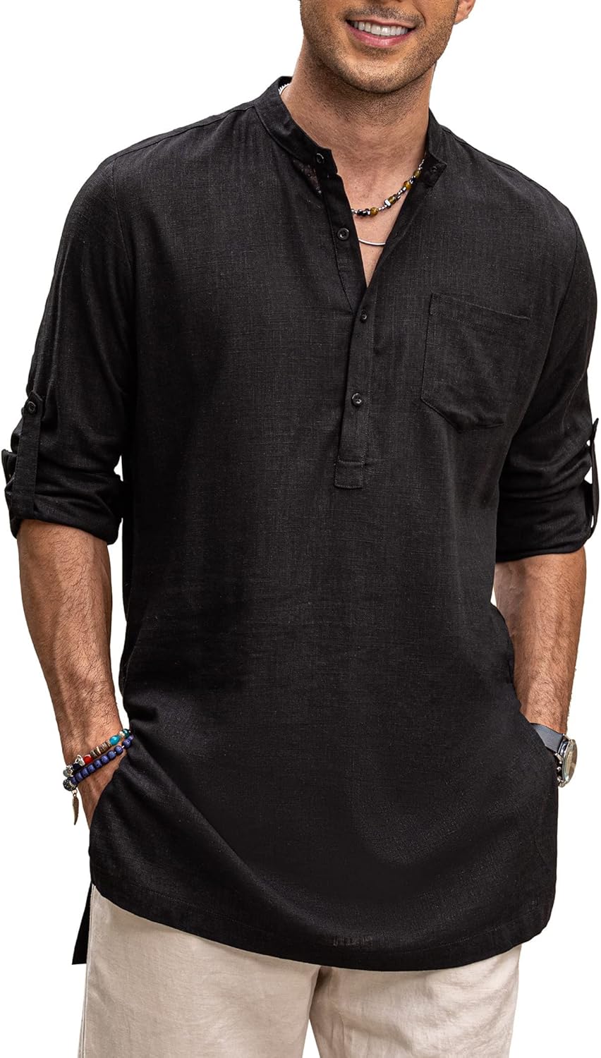 COOFANDY Men's Linen Henley Shirts for Casual Summer Style