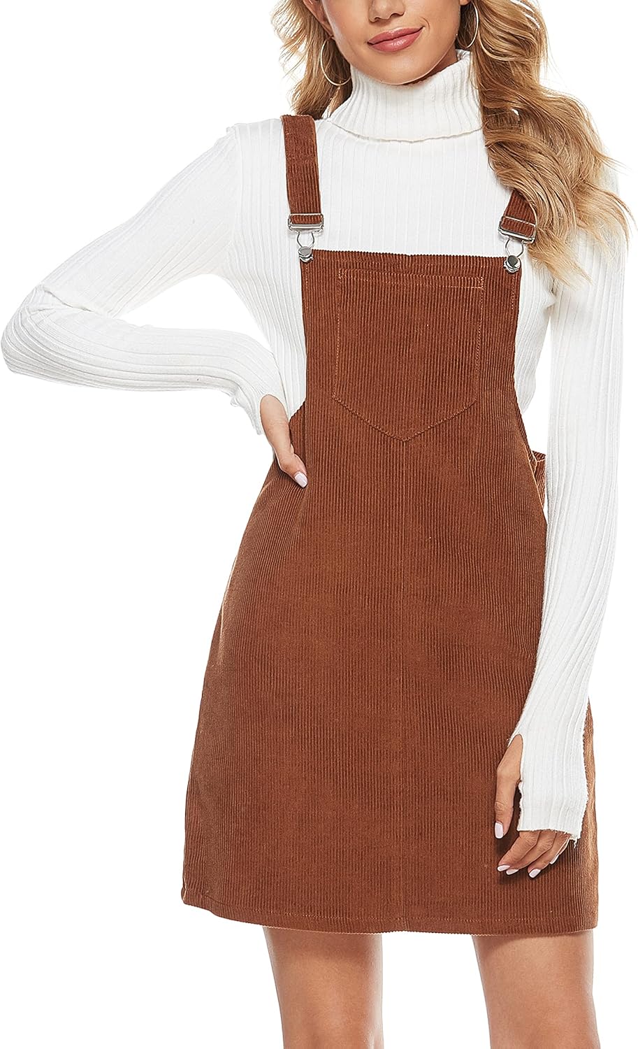 Yeokou Womens Casual Corduroy Bib Knee Length Overalls Dress