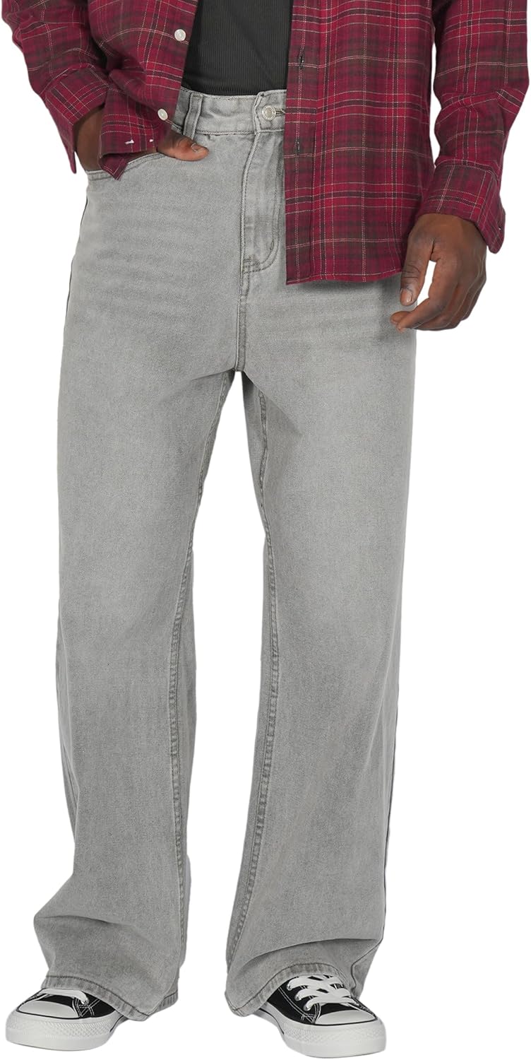 Plaid&Plain Men's Hip Hop Baggy Jeans for Casual Streetwear