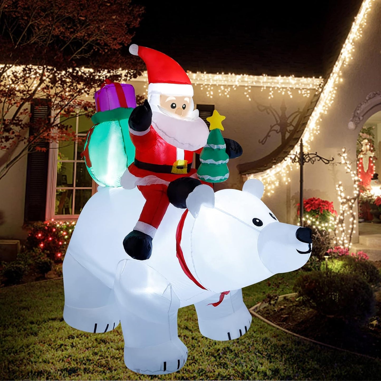 6 Ft Christmas Inflatable Santa Claus with Polar Bear and Tree