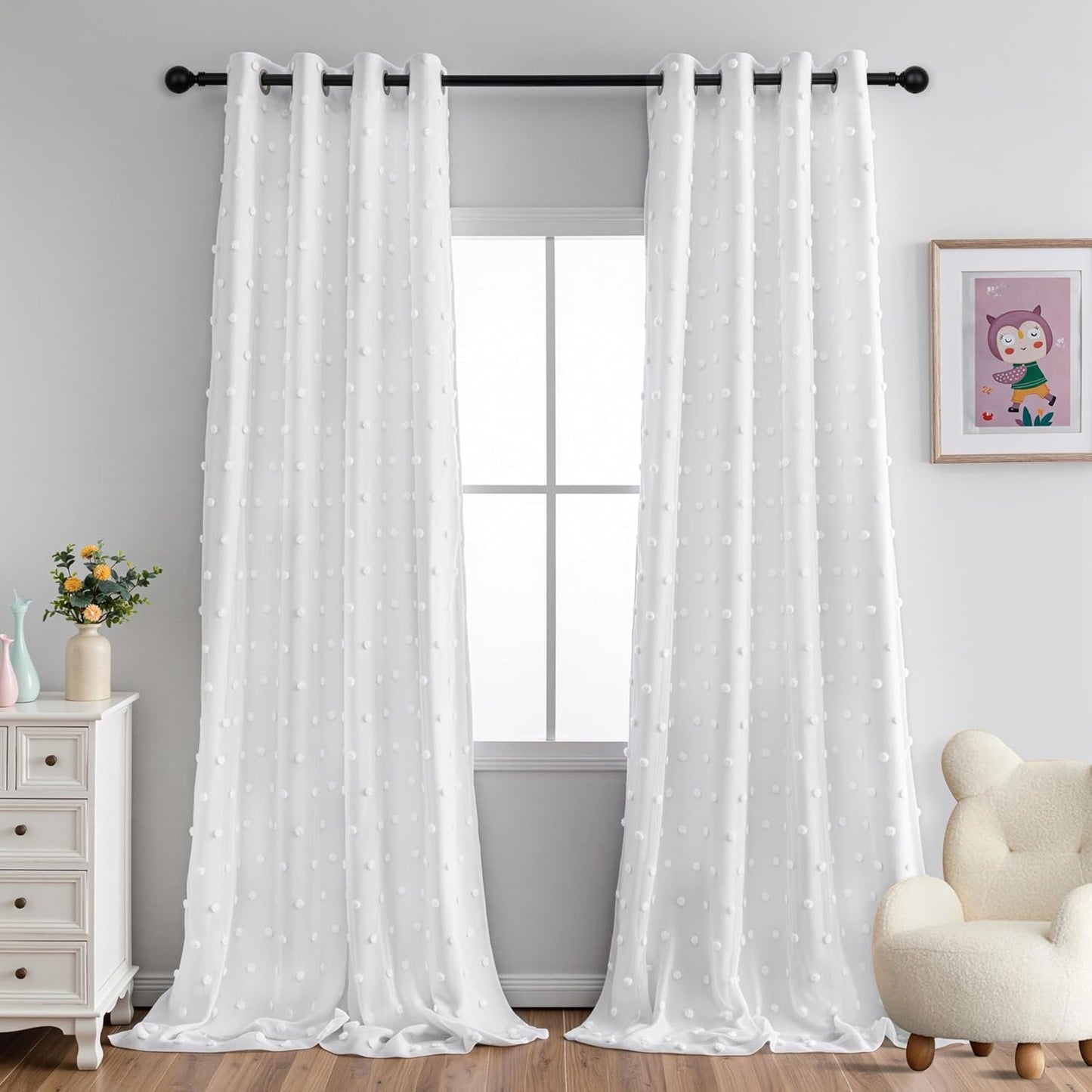 100% Blackout Curtains for Living Room with Pom Poms 95 in Long