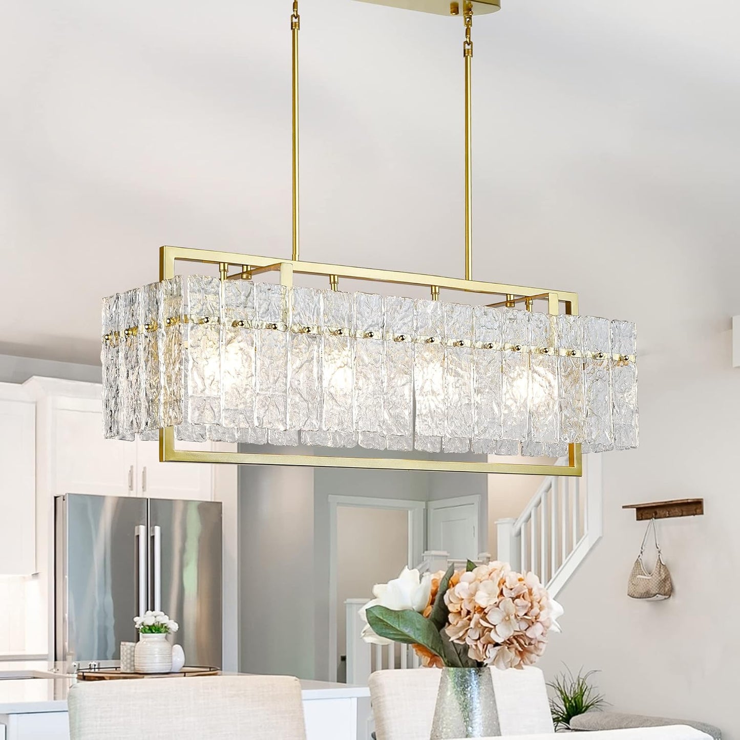 IKK Modern Gold Rectangle Chandeliers for Dining Room Lighting