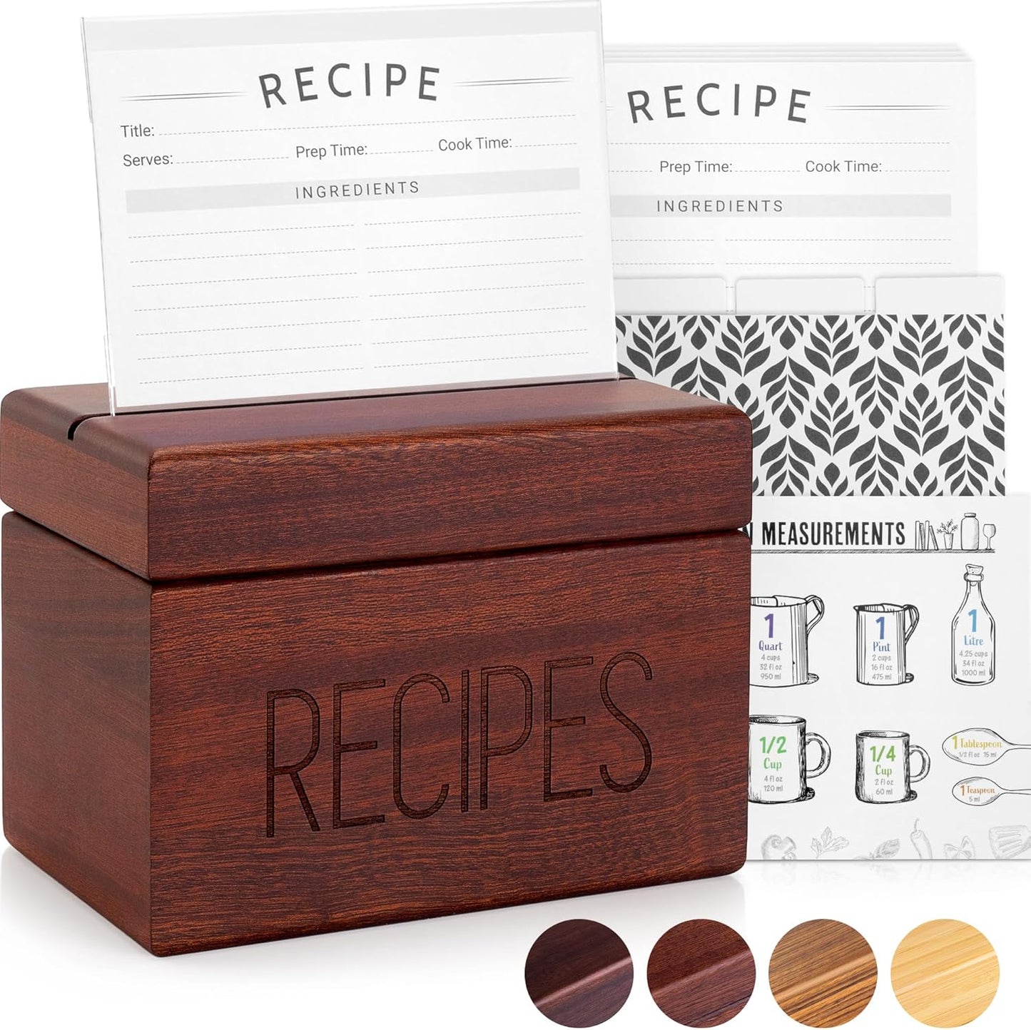 Apace Living Recipe Box with 50 Cards - Vintage Style Holder
