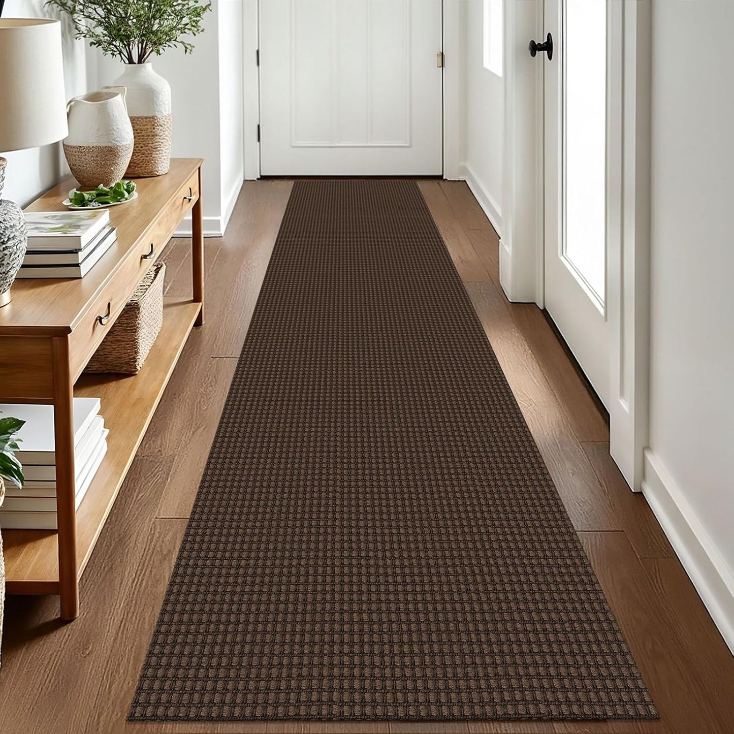 Woven Runner Rug 2x8 Ft for Hallways - Non Slip & Washable